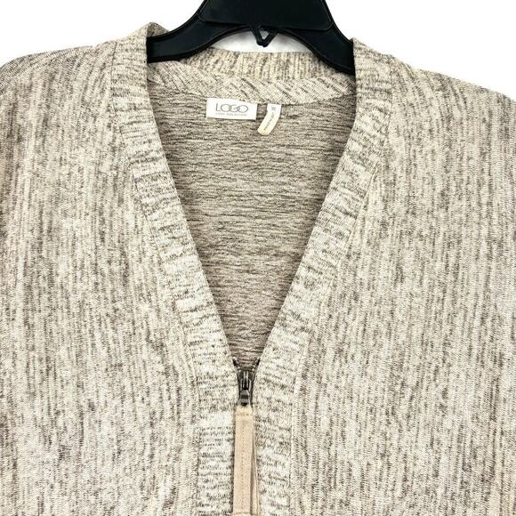 LOGO by Lori Goldstein Tunic Cardigan Sweater Top Mixed Media Marled Gray 1X - Picture 2 of 9